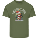Santa Paws Is Coming Funny Christmas Dog Mens Cotton T-Shirt Tee Top Military Green
