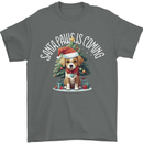 Santa Paws Is Coming Funny Christmas Dog Mens T-Shirt 100% Cotton Charcoal