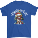 Santa Paws Is Coming Funny Christmas Dog Mens T-Shirt 100% Cotton Royal Blue