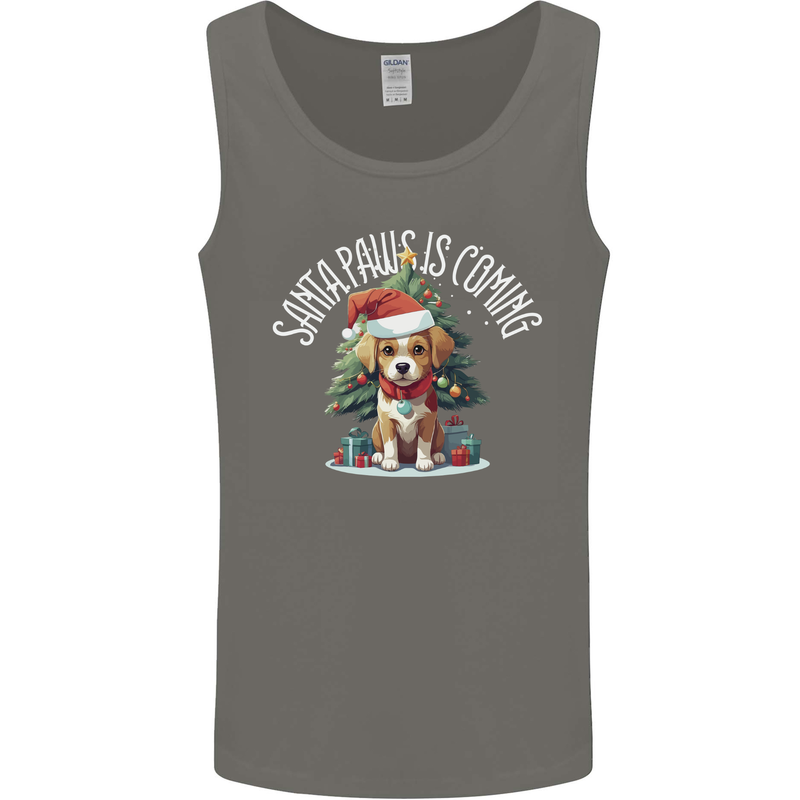 Santa Paws Is Coming Funny Christmas Dog Mens Vest Tank Top Charcoal
