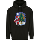 Santa Peeing on a Christmas Tree Xmas Funny Childrens Kids Hoodie Black