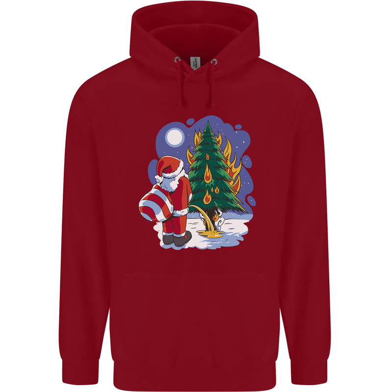 Santa Peeing on a Christmas Tree Xmas Funny Childrens Kids Hoodie Red