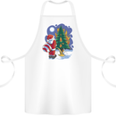 Santa Peeing on a Christmas Tree Xmas Funny Cotton Apron 100% Organic White