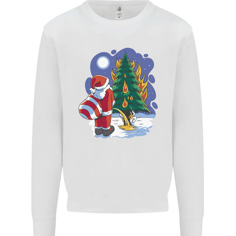 Santa Peeing on a Christmas Tree Xmas Funny Kids Sweatshirt Jumper White