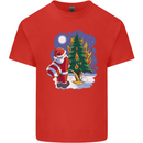 Santa Peeing on a Christmas Tree Xmas Funny Kids T-Shirt Childrens Red