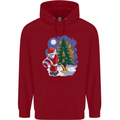 Santa Peeing on a Christmas Tree Xmas Funny Mens 80% Cotton Hoodie Red