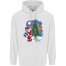 Santa Peeing on a Christmas Tree Xmas Funny Mens 80% Cotton Hoodie White