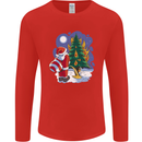 Santa Peeing on a Christmas Tree Xmas Funny Mens Long Sleeve T-Shirt Red