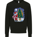 Santa Peeing on a Christmas Tree Xmas Funny Mens Sweatshirt Jumper Black