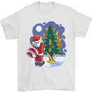 Santa Peeing on a Christmas Tree Xmas Funny Mens T-Shirt 100% Cotton White