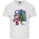 Santa Peeing on a Christmas Tree Xmas Funny Mens V-Neck Cotton T-Shirt White