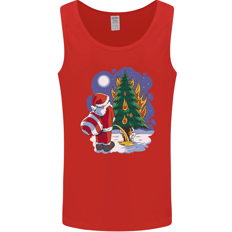 Santa Peeing on a Christmas Tree Xmas Funny Mens Vest Tank Top Red