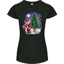 Santa Peeing on a Christmas Tree Xmas Funny Womens Petite Cut T-Shirt Black
