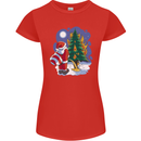 Santa Peeing on a Christmas Tree Xmas Funny Womens Petite Cut T-Shirt Red