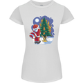 Santa Peeing on a Christmas Tree Xmas Funny Womens Petite Cut T-Shirt White