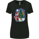 Santa Peeing on a Christmas Tree Xmas Funny Womens Wider Cut T-Shirt Black