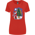 Santa Peeing on a Christmas Tree Xmas Funny Womens Wider Cut T-Shirt Red