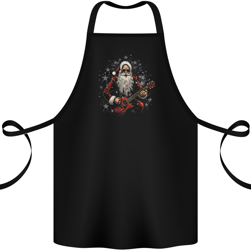 Santa Playing the Guitar Rock Music Christmas Xmas Cotton Apron 100% Organic Black