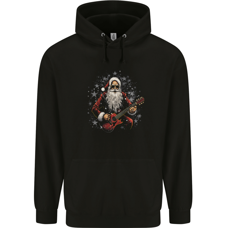 Santa Playing the Guitar Rock Music Christmas Xmas Mens 80% Cotton Hoodie Black