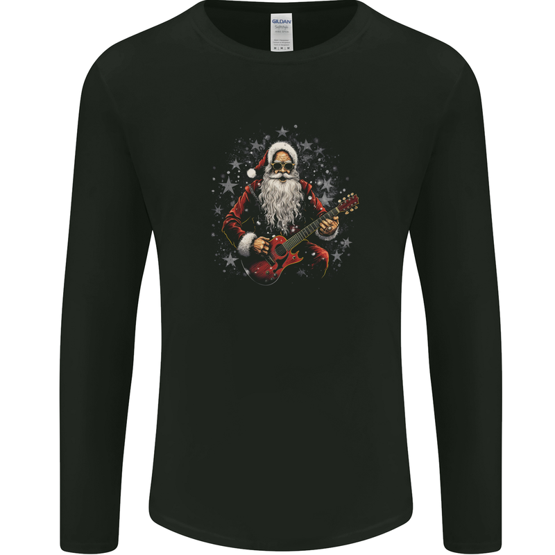 Santa Playing the Guitar Rock Music Christmas Xmas Mens Long Sleeve T-Shirt Black