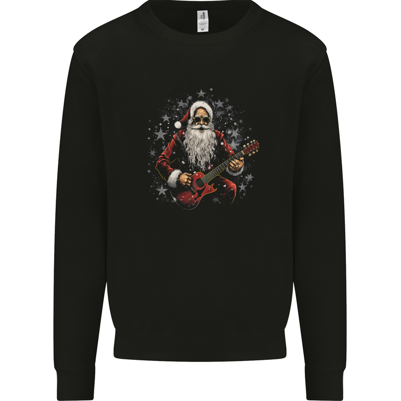 Santa Playing the Guitar Rock Music Christmas Xmas Mens Sweatshirt Jumper Black
