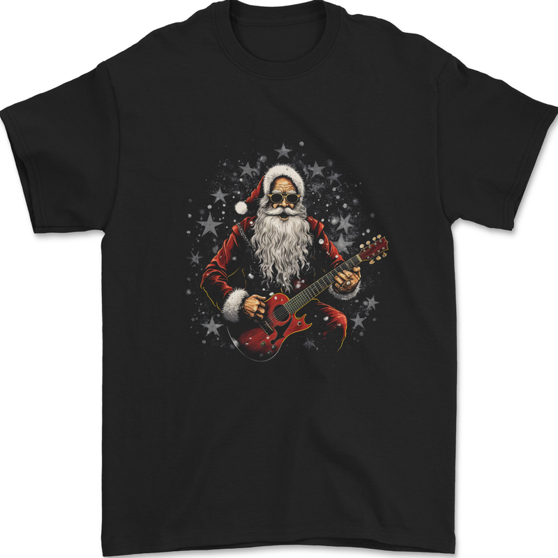 Santa Playing the Guitar Rock Music Christmas Xmas Mens T-Shirt 100% Cotton Black