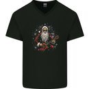 Santa Playing the Guitar Rock Music Christmas Xmas Mens V-Neck Cotton T-Shirt Black
