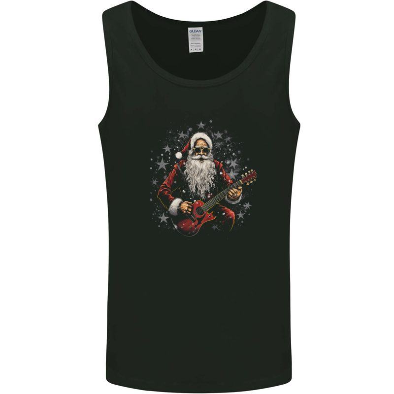 Santa Playing the Guitar Rock Music Christmas Xmas Mens Vest Tank Top Black