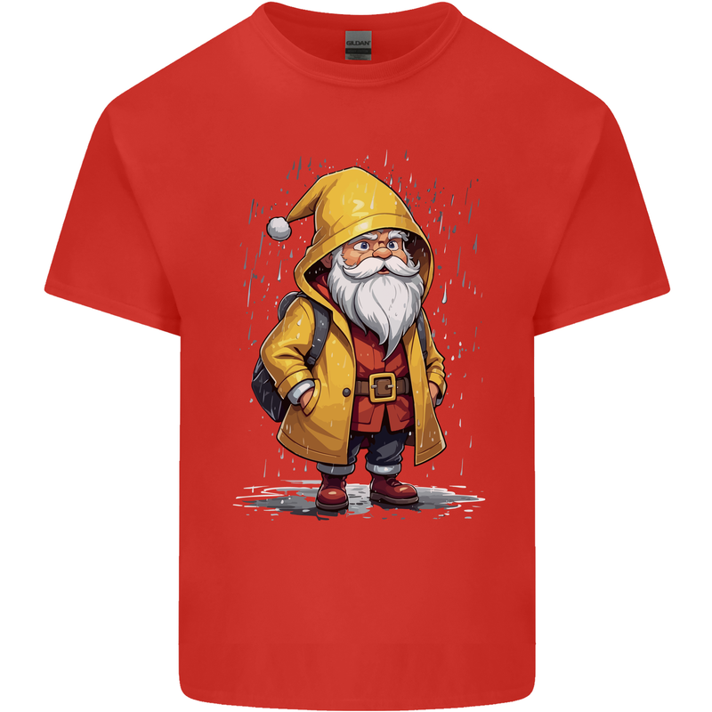 Santa Raincoat Christmas Rainy Season Santa Mens Cotton T-Shirt Tee Top Red