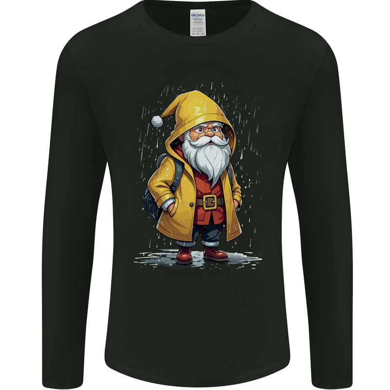 Santa Raincoat Christmas Rainy Season Santa Mens Long Sleeve T-Shirt Black