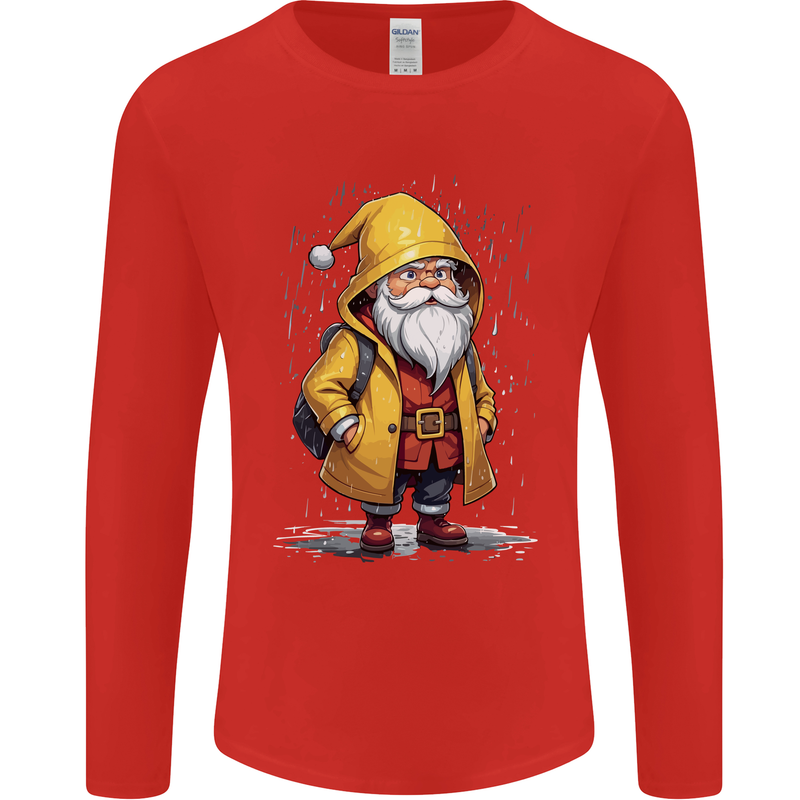 Santa Raincoat Christmas Rainy Season Santa Mens Long Sleeve T-Shirt Red