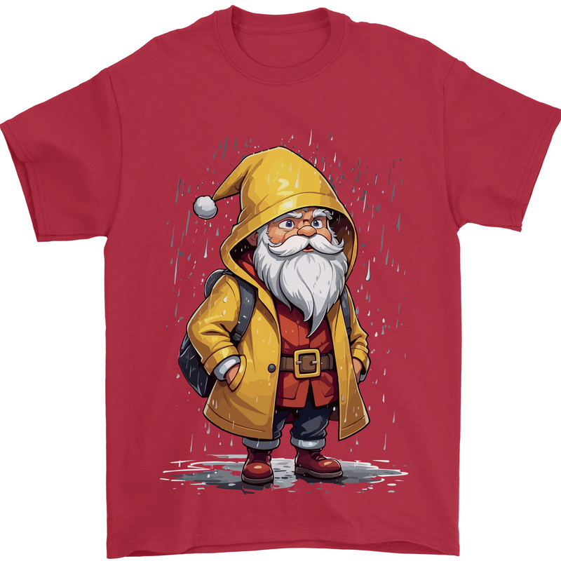 Santa Raincoat Christmas Rainy Season Santa Mens T-Shirt 100% Cotton Red