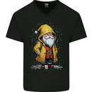Santa Raincoat Christmas Rainy Season Santa Mens V-Neck Cotton T-Shirt Black