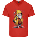 Santa Raincoat Christmas Rainy Season Santa Mens V-Neck Cotton T-Shirt Red