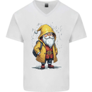 Santa Raincoat Christmas Rainy Season Santa Mens V-Neck Cotton T-Shirt White