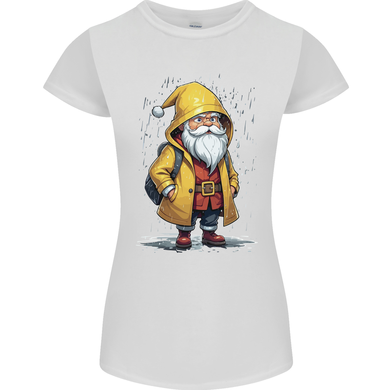 Santa Raincoat Christmas Rainy Season Santa Womens Petite Cut T-Shirt White