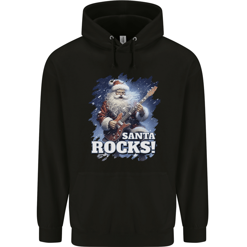 Santa Rocks Christmas Guitar Music Heavy Metal Childrens Kids Hoodie Black