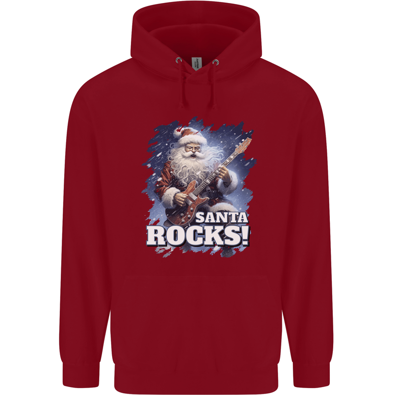 Santa Rocks Christmas Guitar Music Heavy Metal Childrens Kids Hoodie Red