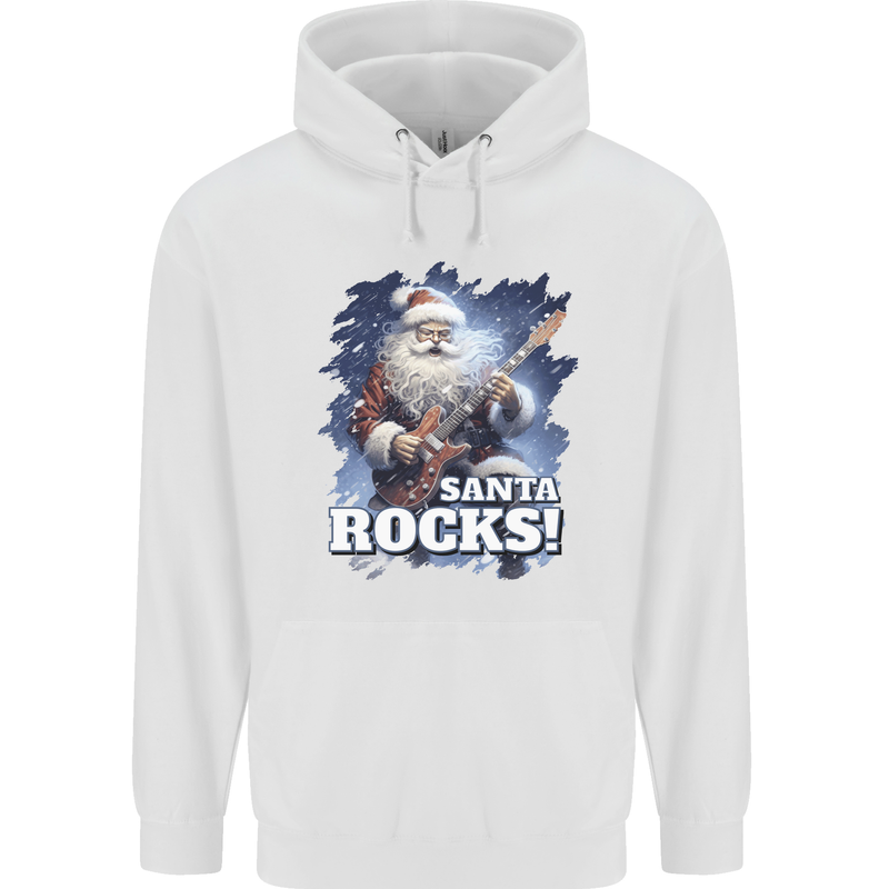 Santa Rocks Christmas Guitar Music Heavy Metal Childrens Kids Hoodie White