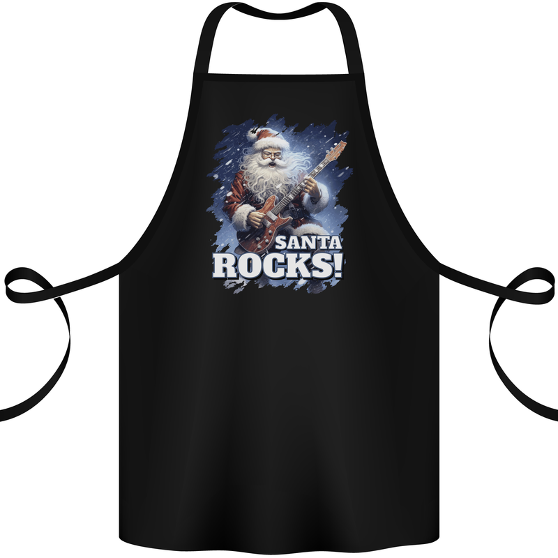 Santa Rocks Christmas Guitar Music Heavy Metal Cotton Apron 100% Organic Black