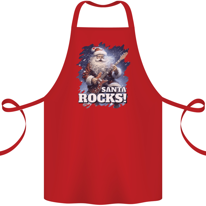 Santa Rocks Christmas Guitar Music Heavy Metal Cotton Apron 100% Organic Red