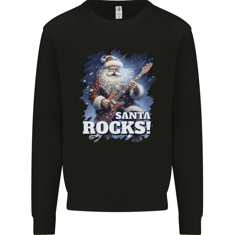 Santa Rocks Christmas Guitar Music Heavy Metal Kids Sweatshirt Jumper Black