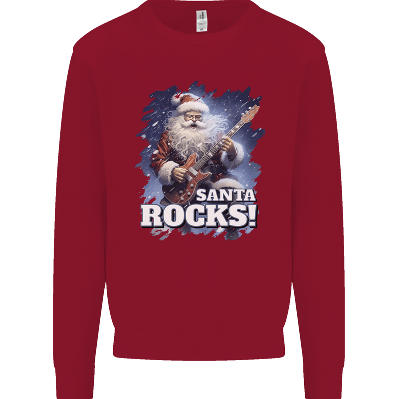 Santa Rocks Christmas Guitar Music Heavy Metal Kids Sweatshirt Jumper Red