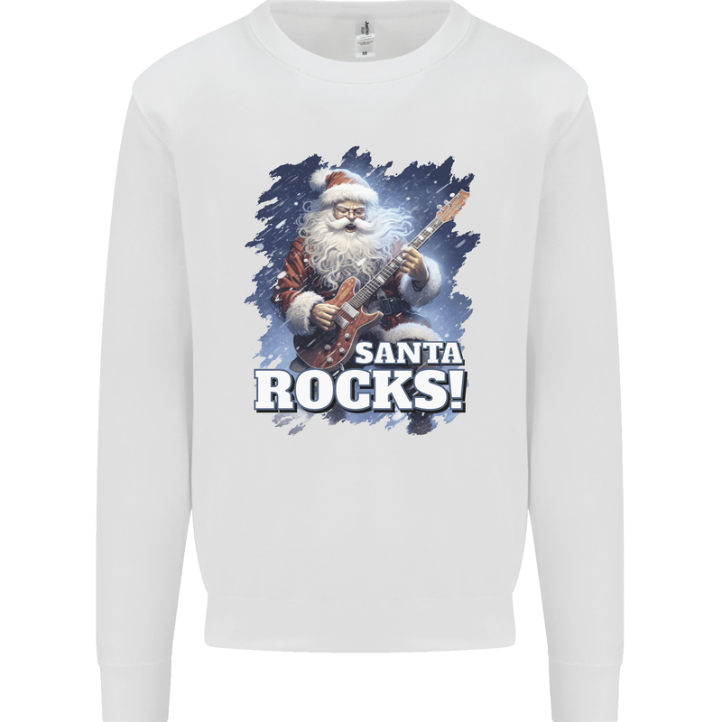 Santa Rocks Christmas Guitar Music Heavy Metal Kids Sweatshirt Jumper White