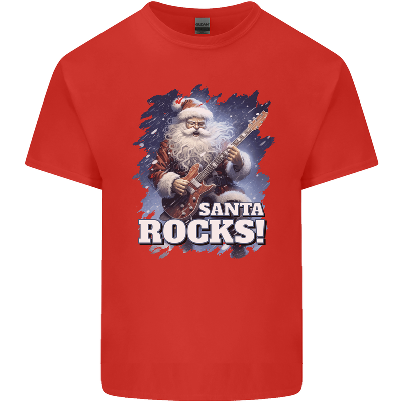 Santa Rocks Christmas Guitar Music Heavy Metal Mens Cotton T-Shirt Tee Top Red