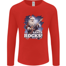 Santa Rocks Christmas Guitar Music Heavy Metal Mens Long Sleeve T-Shirt Red