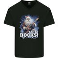 Santa Rocks Christmas Guitar Music Heavy Metal Mens V-Neck Cotton T-Shirt Black
