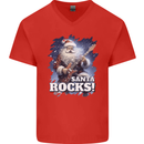 Santa Rocks Christmas Guitar Music Heavy Metal Mens V-Neck Cotton T-Shirt Red