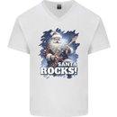 Santa Rocks Christmas Guitar Music Heavy Metal Mens V-Neck Cotton T-Shirt White
