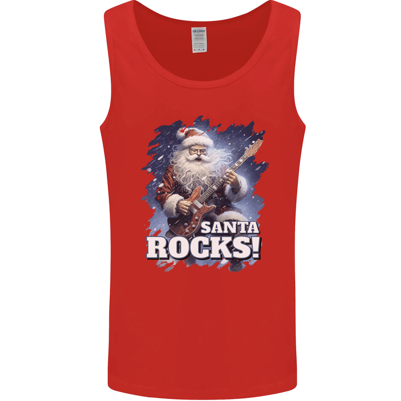 Santa Rocks Christmas Guitar Music Heavy Metal Mens Vest Tank Top Red